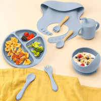 Set Vajilla de silicona para Bebés🥤 KIDS FOOD 🍛 (8 piezas antideslizantes y antiderrames)