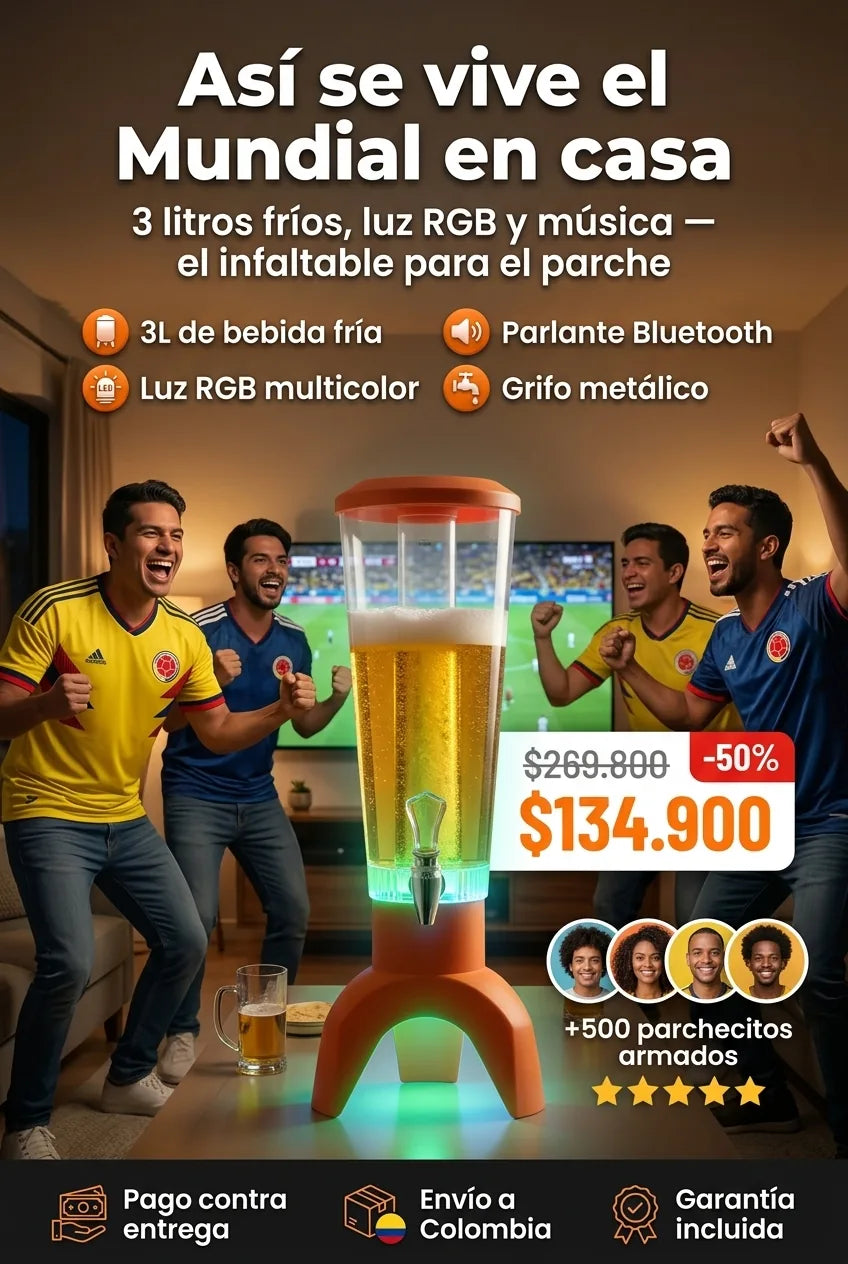 Asi se vive el Mundial en casa — Jirafa Parlante dispensador cerveza 3L LED RGB