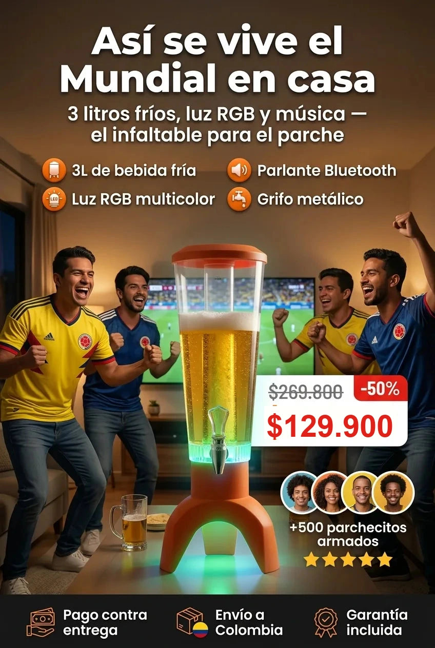 Asi se vive el Mundial en casa — Jirafa Parlante dispensador cerveza 3L LED RGB