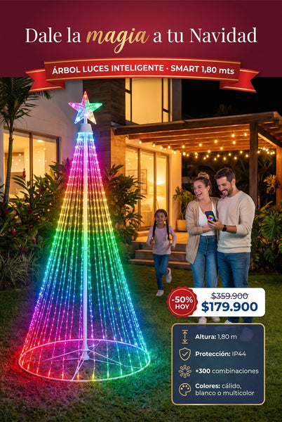 IMPORTADO: Arbol Luces Inteligente🎄 SMART XXL✨ ( 1,80 mts INCLUYE: Estrella + Luces IA + Base)