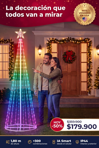 Arbol Luces Inteligente🎄 SMART XXL✨ ( 1,80 mts INCLUYE: Estrella + Luces IA + Base)