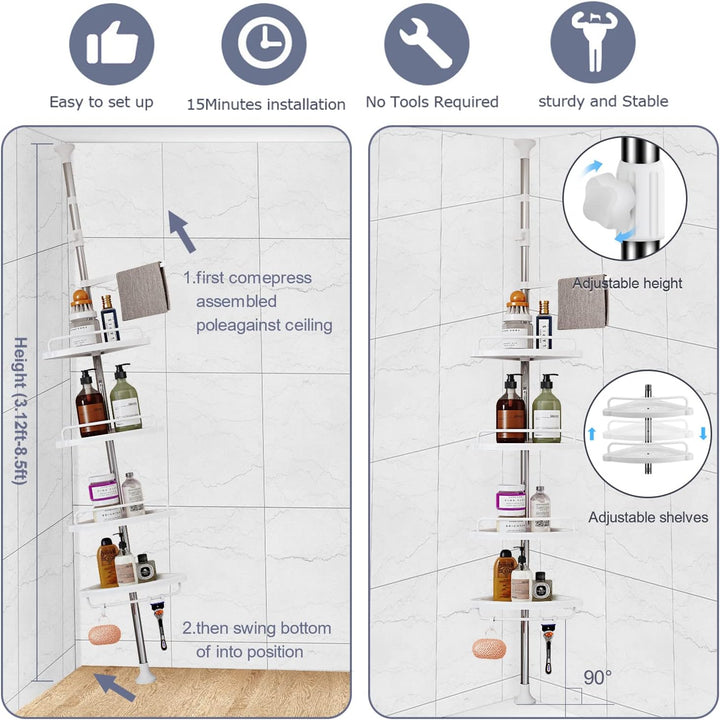 Organizador de Baño esquinero 🧴 PRACTIC PRORESIST 💥 (4 Niveles sin perforaciones)