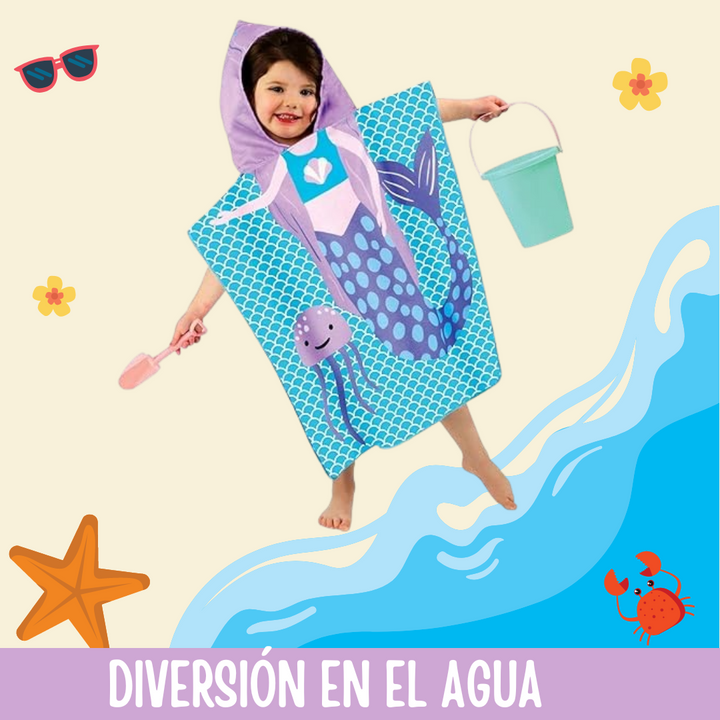 Toalla infantil tipo capa 🐙 ADVENTURE FRIENDS 🏖 (Tela suave y ultra absorbente)