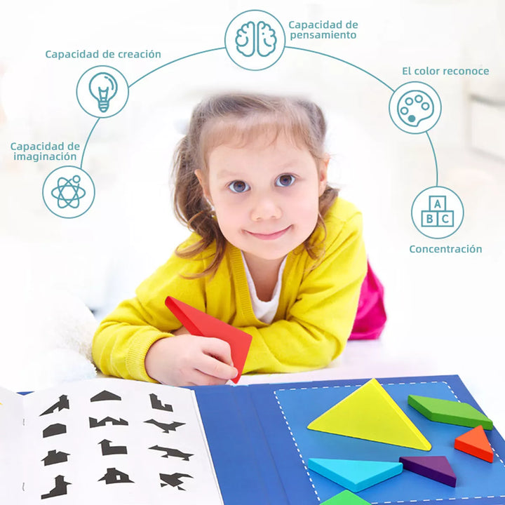 Kit Libro Tangram Magnético Montessori 📖 BRILLIANT MINDS 🧠 (+160 patrones para formar divertidas figuras.)