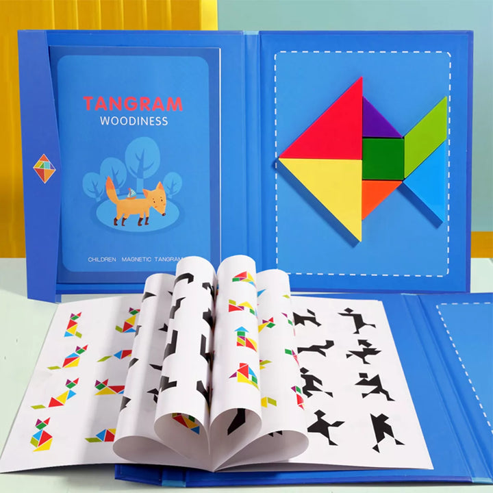 Kit Libro Tangram Magnético Montessori 📖 BRILLIANT MINDS 🧠 (+160 patrones para formar divertidas figuras.)