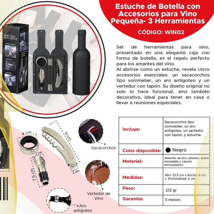 Kit premium accesorios para Vino  🍷 LuxuryBlack 💎 ( Estuche de lujo en forma de botella)