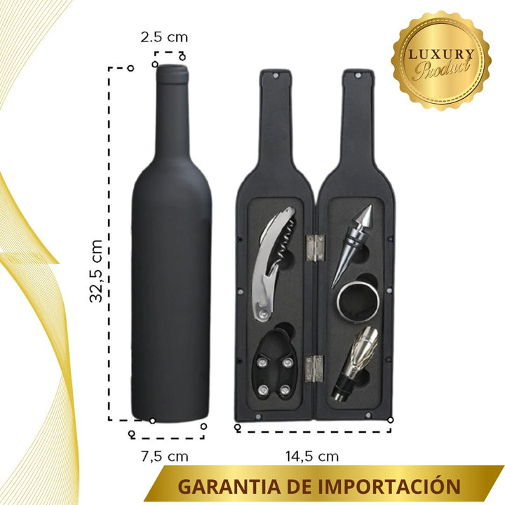 Kit premium accesorios para Vino  🍷 LuxuryBlack 💎 ( Estuche de lujo en forma de botella)