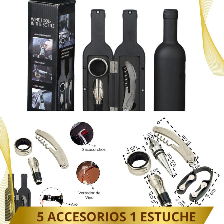 Kit premium accesorios para Vino  🍷 LuxuryBlack 💎 ( Estuche de lujo en forma de botella)