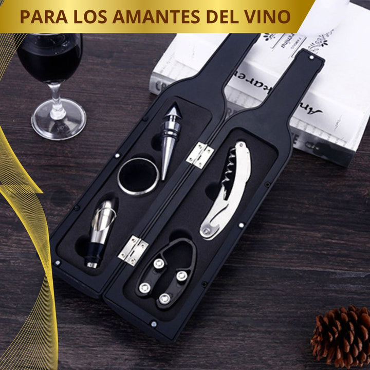 Kit premium accesorios para Vino  🍷 LuxuryBlack 💎 ( Estuche de lujo en forma de botella)