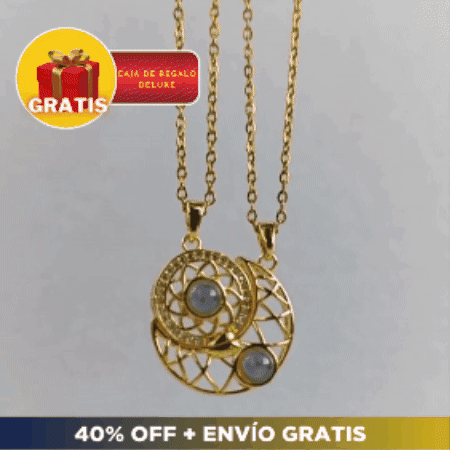 Set Collar Sol y Luna 💎 ETERNAL LOVE ❤️ (Proyección Te Amo en 100 idiomas OBSEQUIO: Caja de Regalo Deluxe)