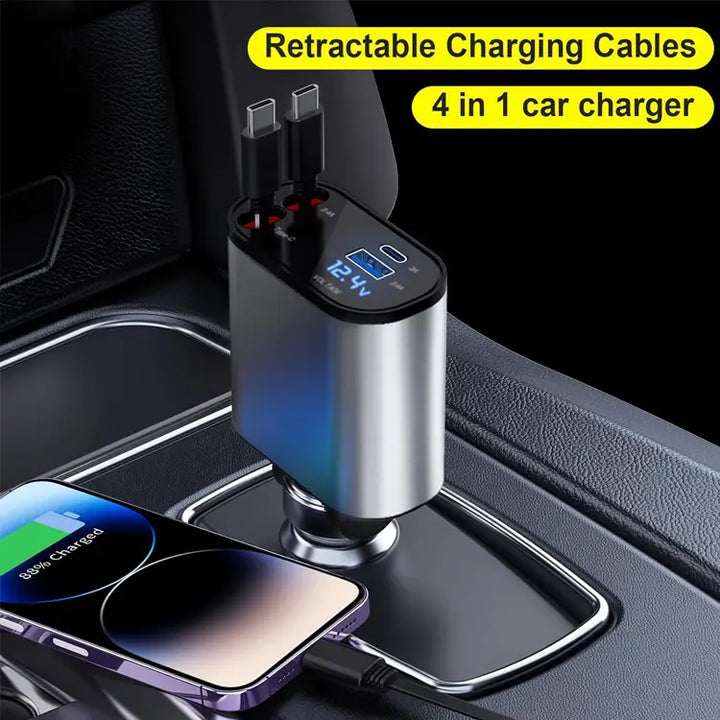 Cargador Retráctil Importado para carro 🔋 ULTRA FAST ⚡️ (Todo en uno con carga rápida)