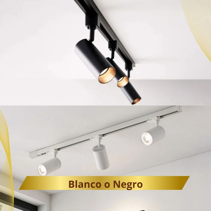 LÁMPARA RIEL TECHO DECORATIVA 💡LuxurHome✨ (Incluye 3 Luces Spot y 1 Riel + Gratis Bombillos)