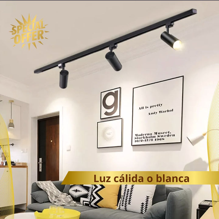LÁMPARA RIEL TECHO DECORATIVA 💡LuxurHome✨ (Incluye 3 Luces Spot y 1 Riel + Gratis Bombillos)