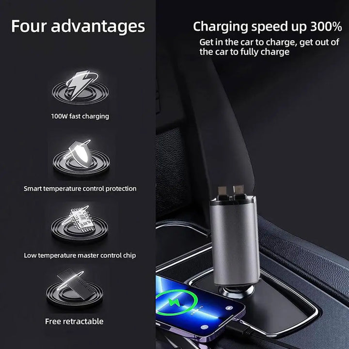 Cargador Retráctil Importado para carro 🔋 ULTRA FAST ⚡️ (Todo en uno con carga rápida)