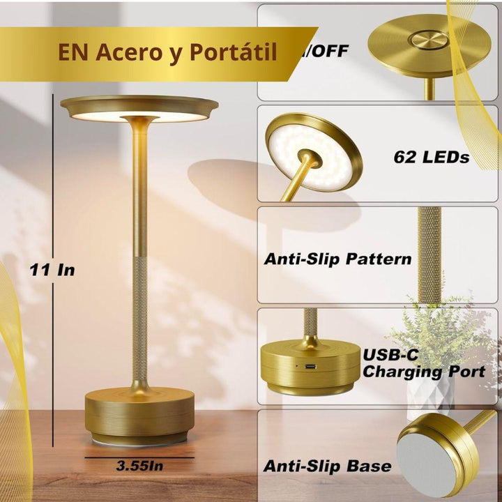 Lámpara Metálica Europea  💫  Luxur Max  ✨( Táctil, inalámbrica, 3 tonos luz)
