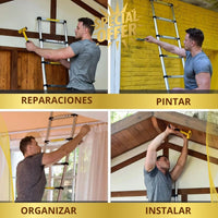 Escalera telescópica retactil 💥SegurityPRO🎖 (Resiste 400Lbs /Ahorrador de espacio)