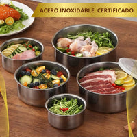 SET PREMIUM X 5 Bowls en acero  💫 FreshMax 🥗 (Incluye Tapas y garantía 1 año)