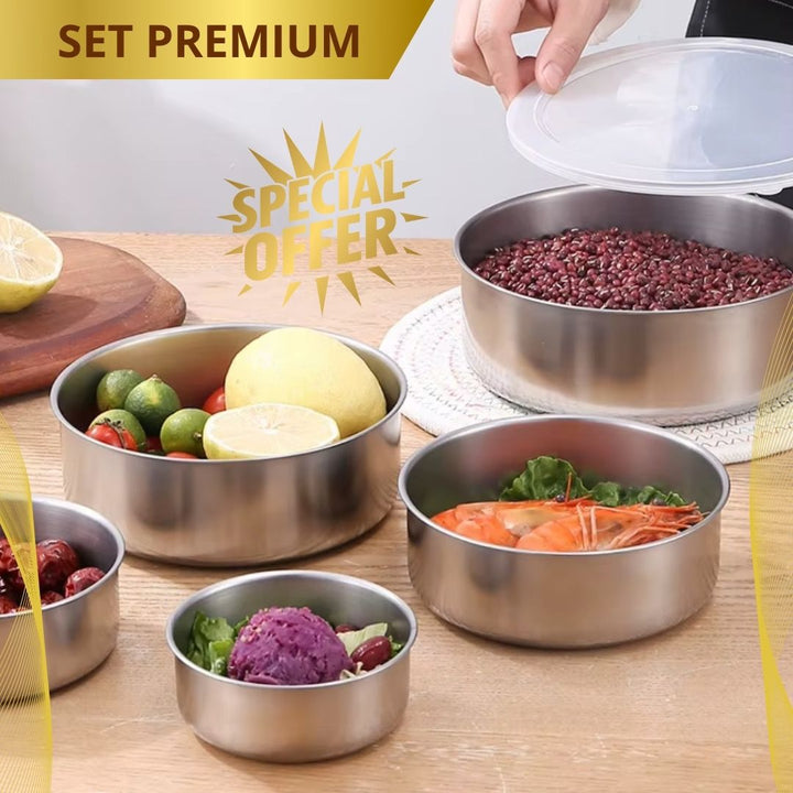 SET PREMIUM X 5 Bowls en acero  💫 FreshMax 🥗 (Incluye Tapas y garantía 1 año)