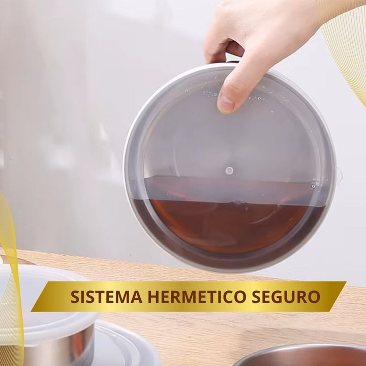 SET PREMIUM X 5 Bowls en acero  💫 FreshMax 🥗 (Incluye Tapas y garantía 1 año)