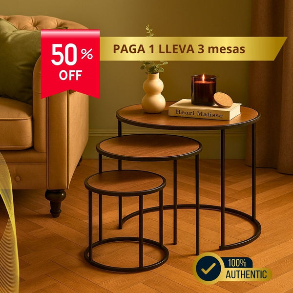 PAGA 1 LLEVA 3 Mesas deCentro Cilíndricas Madera✨LuxurHM🎖  (Garantia 6 meses)