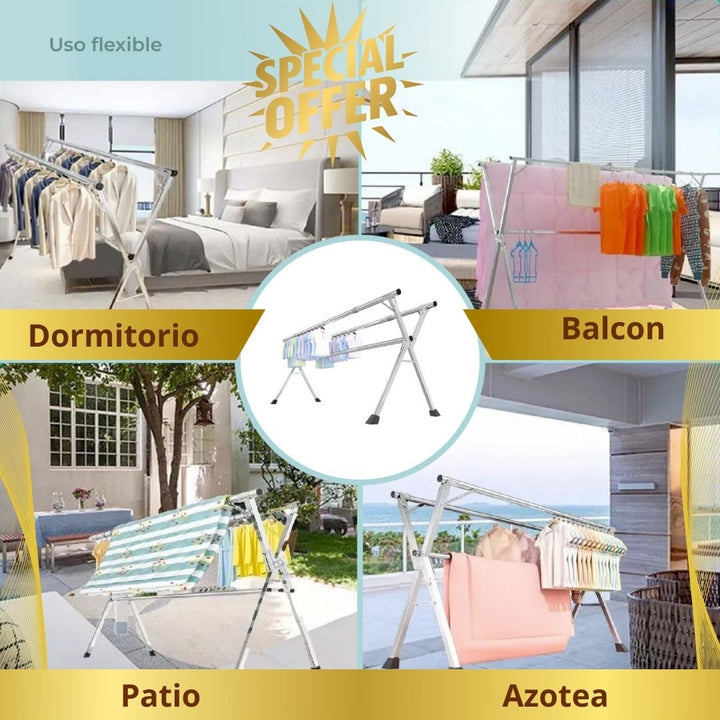 Tendedero Retráctil  y plegable en acero💥 XXL 💫 ( Extiende hasta 2,30 mts y resiste 150 kg)