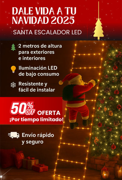 Kit Escalera +Luces Led+ Papá Noel escalador✨ Magic  Santa 🎅🏼 ( Extra Largo, resiste el agua)