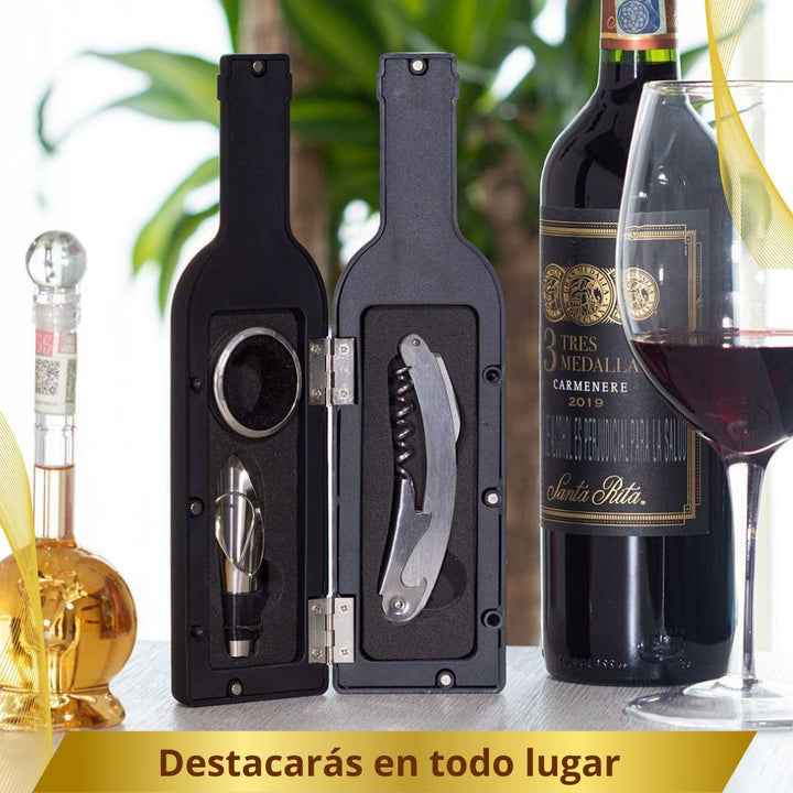Kit premium accesorios para Vino  🍷 LuxuryBlack 💎 ( Estuche de lujo en forma de botella)