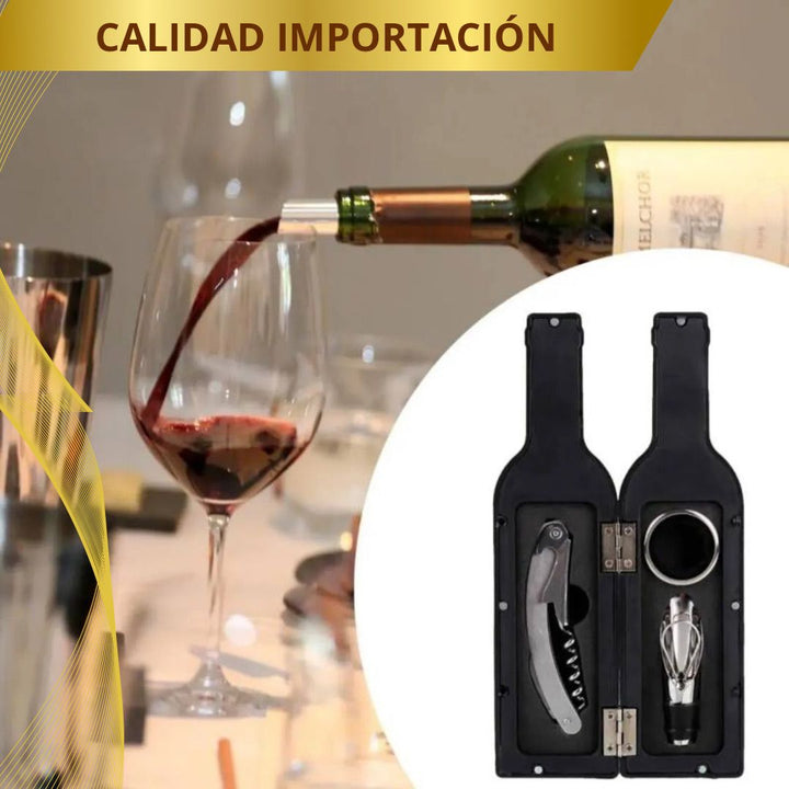 Kit premium accesorios para Vino  🍷 LuxuryBlack 💎 ( Estuche de lujo en forma de botella)
