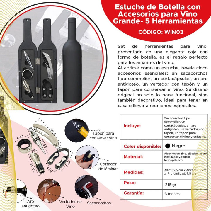 Kit premium accesorios para Vino  🍷 LuxuryBlack 💎 ( Estuche de lujo en forma de botella)