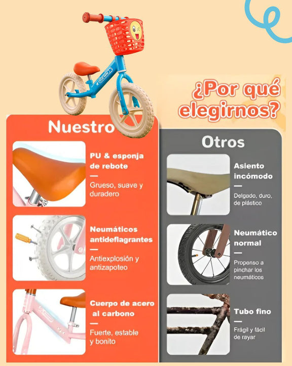 Bicicleta profesional de impulso🚲 BMKids 👦🏼👧🏼 ( Incluye canasta y accesorios de lujo)