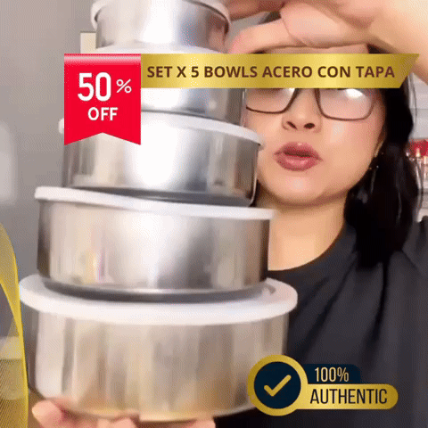 SET PREMIUM X 5 Bowls en acero  💫 FreshMax 🥗 (Incluye Tapas y garantía 1 año)