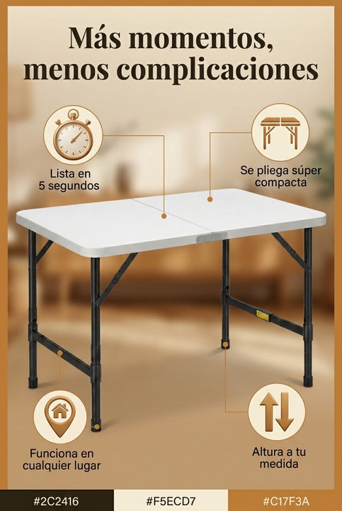 Mesa Plegable Portátil Premium 120x60cm