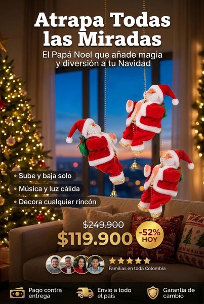 Papá Noel Escalador Premium ✨ (Luz, Música y Movimiento Real)
