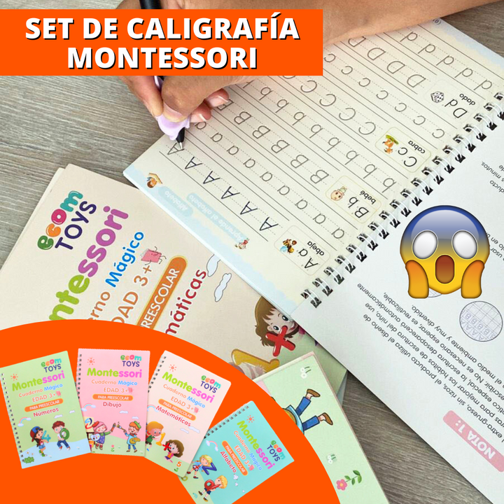 SET de caligrafía Montessori ✨ MAGIC WRITE PRO 🖊(4 libros reutilizables y Divertidos)