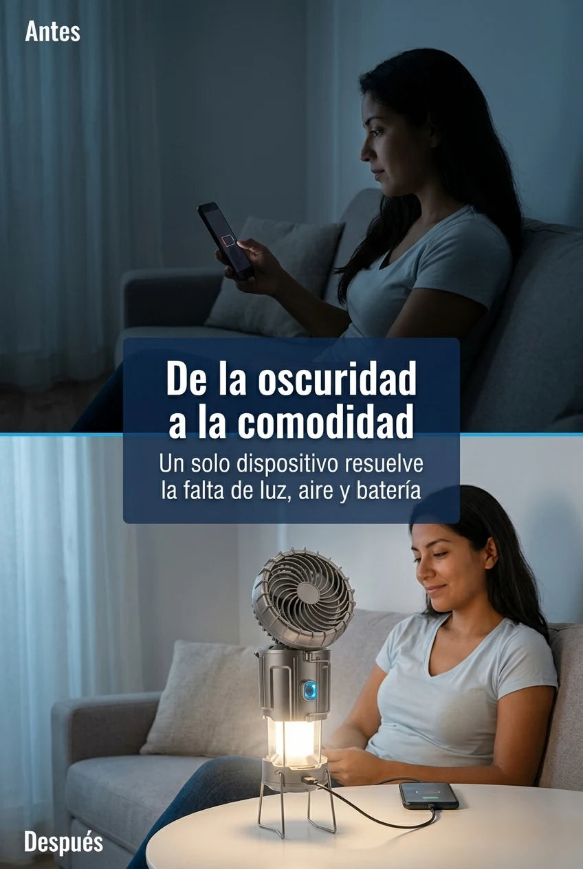 Transformación de un apagón en casa a comodidad con luz y ventilación del Aerolux 3EN1