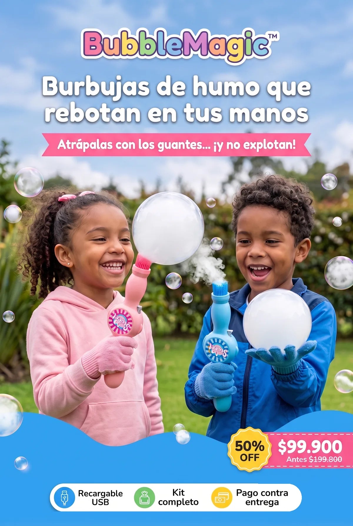 BubbleMagic™: burbujas de humo que rebotan en tus manos, $99.900 antes $199.800