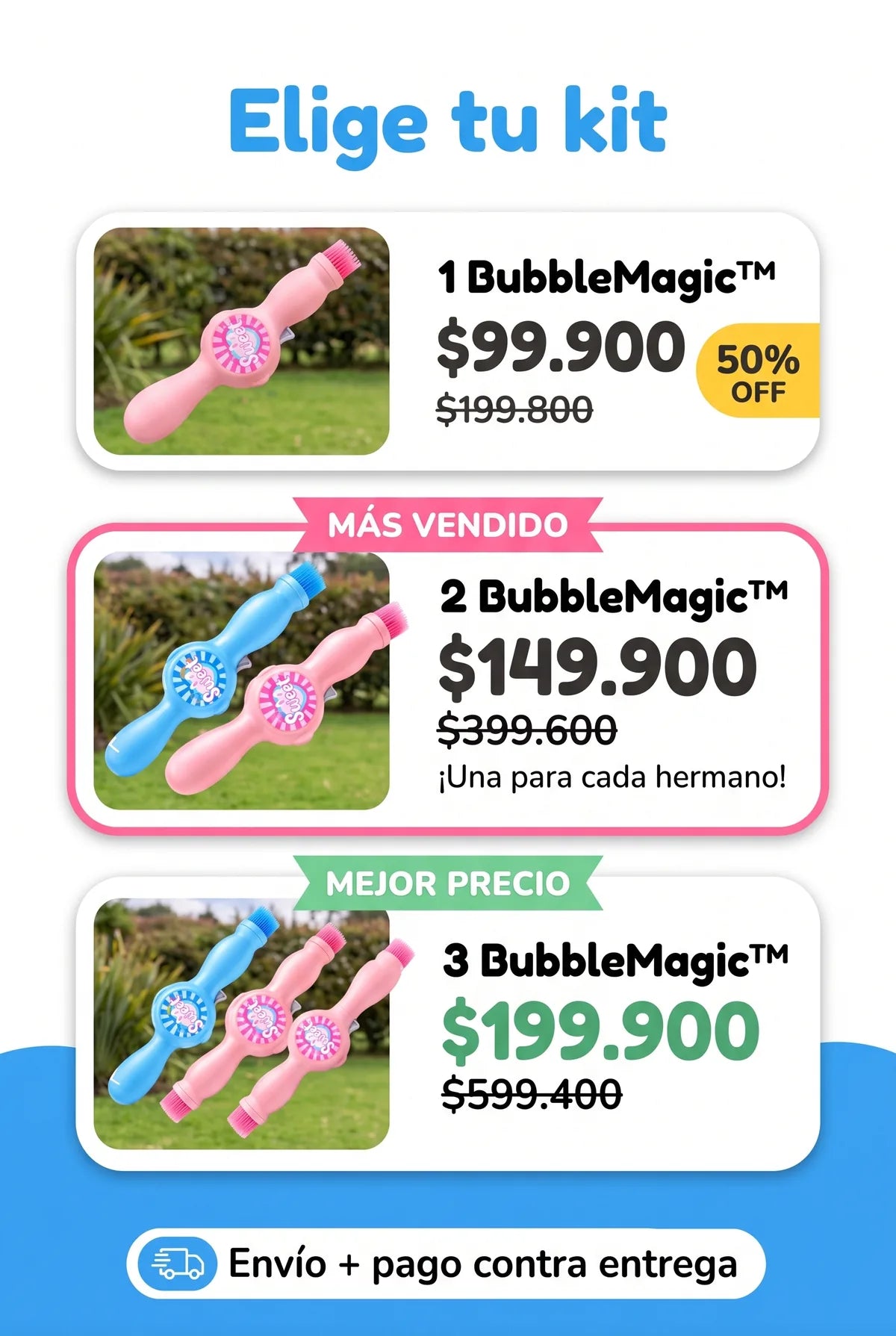 Elige tu kit: 1 por $99.900, 2 por $149.900, 3 por $199.900