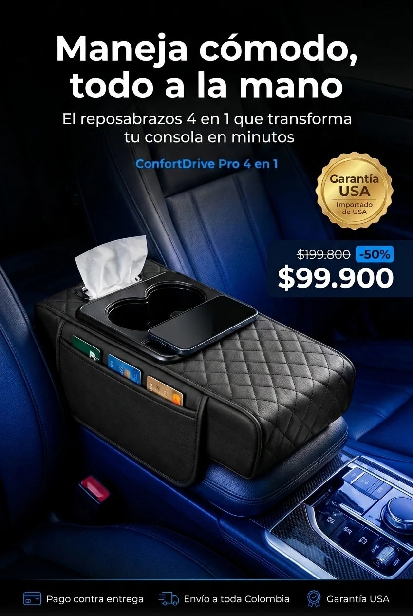 ConfortDrive Pro 4 en 1 instalado en la consola de un carro, $99.900 antes $199.800, Garantía USA
