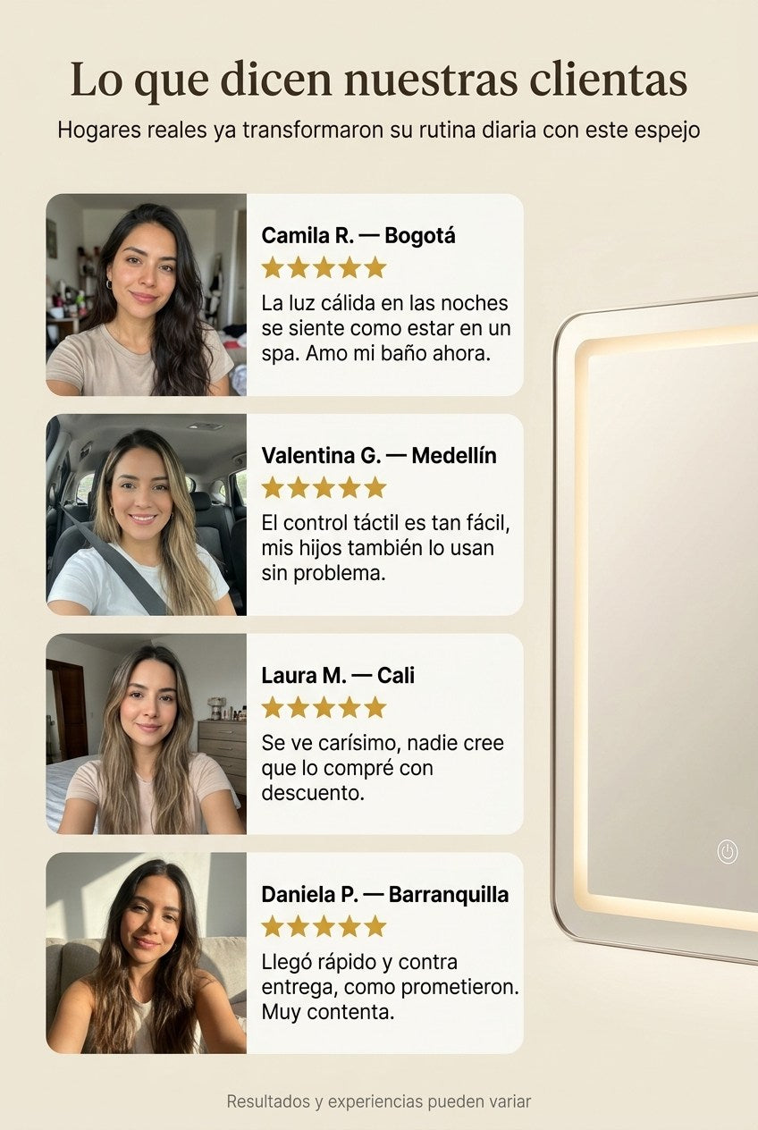 Testimonios de clientas sobre el Espejo Inteligente LUXURY LED