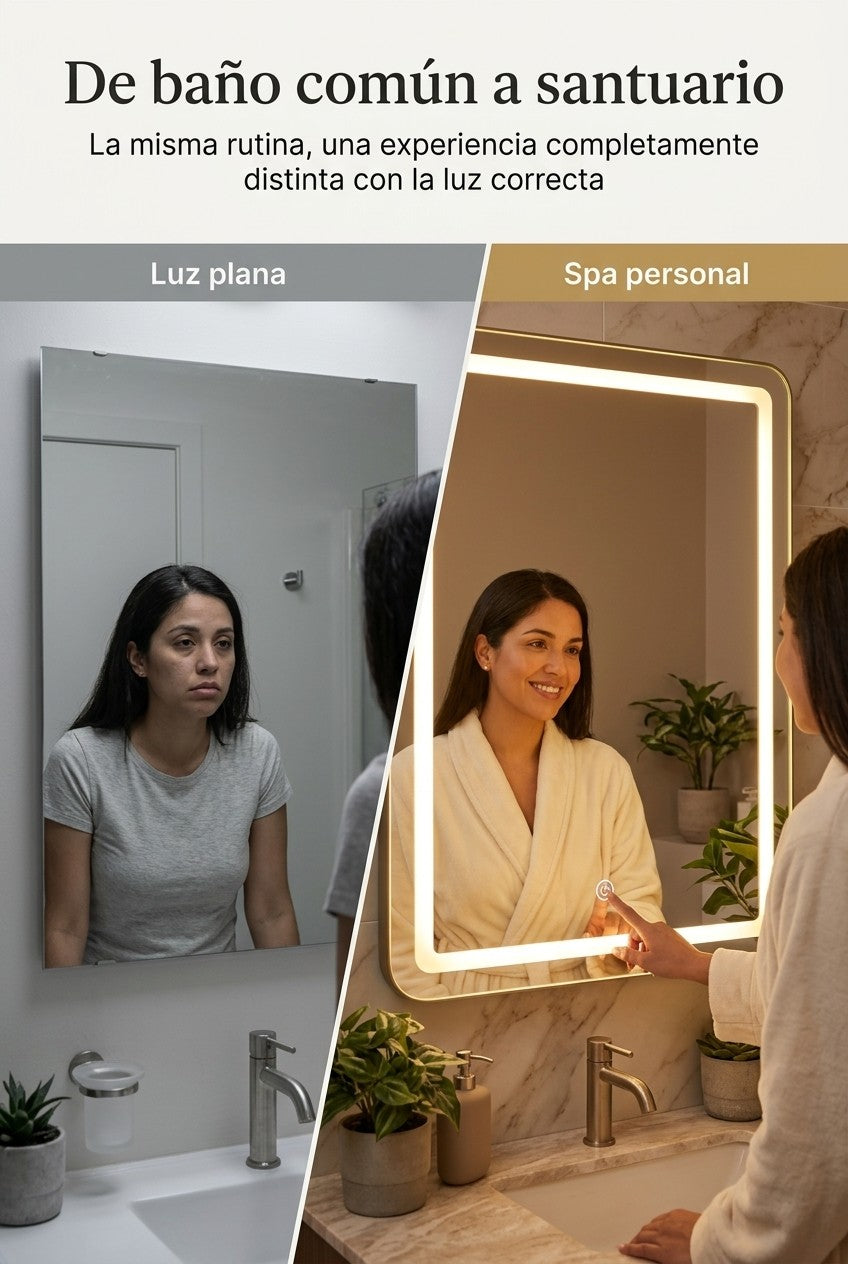 Transformación de baño común a spa personal con el Espejo Inteligente LUXURY LED