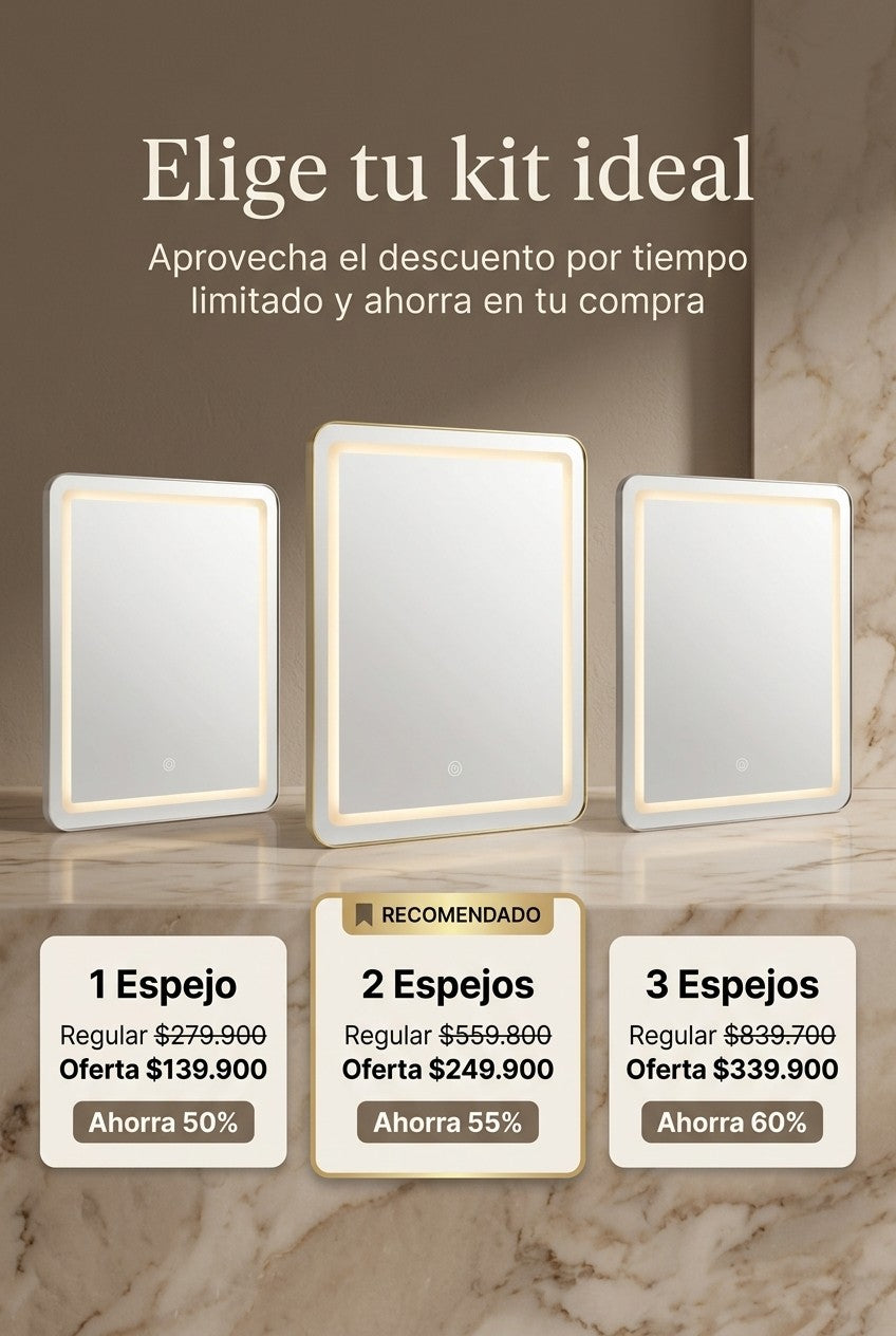 Kits y precios del Espejo Inteligente LUXURY LED con descuento por tiempo limitado