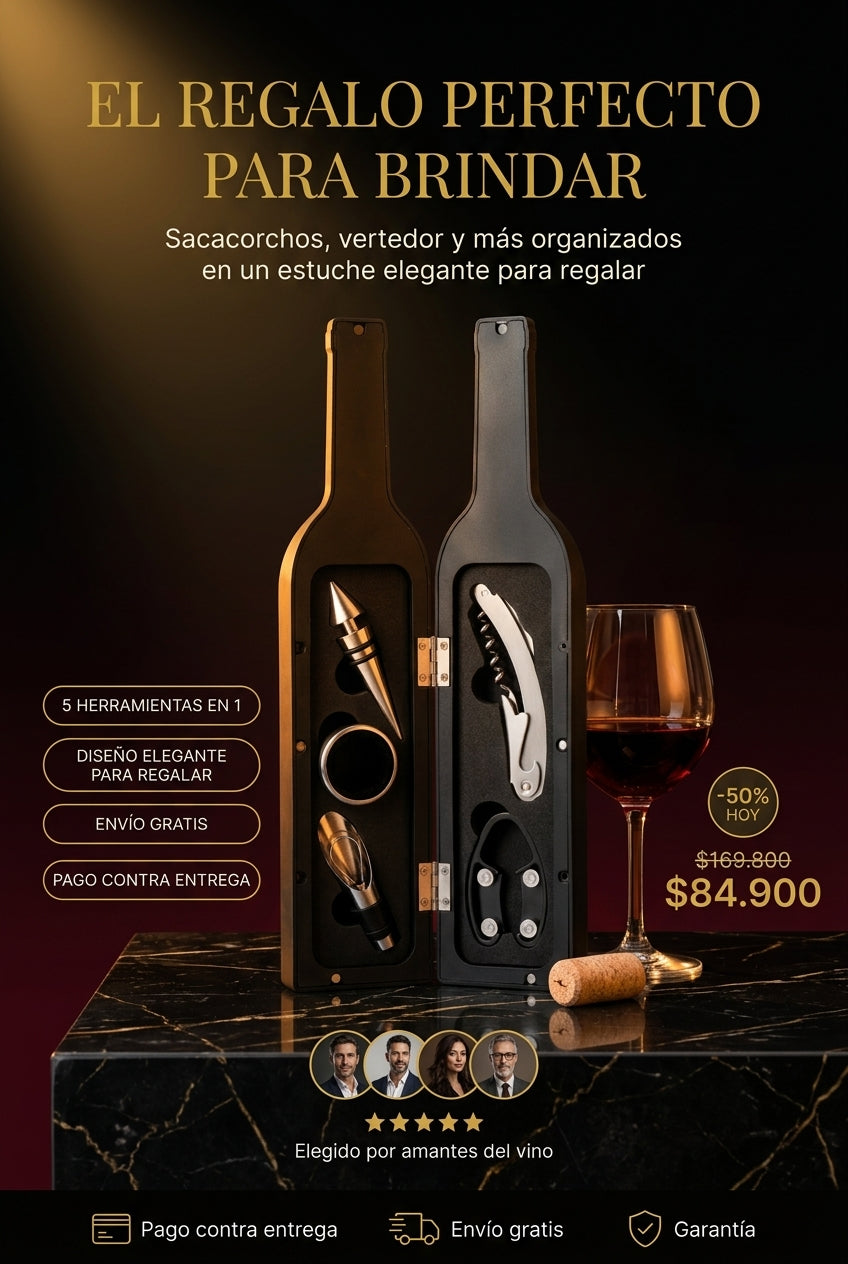 El regalo perfecto para brindar — estuche de vino con 5 accesorios, 50% off