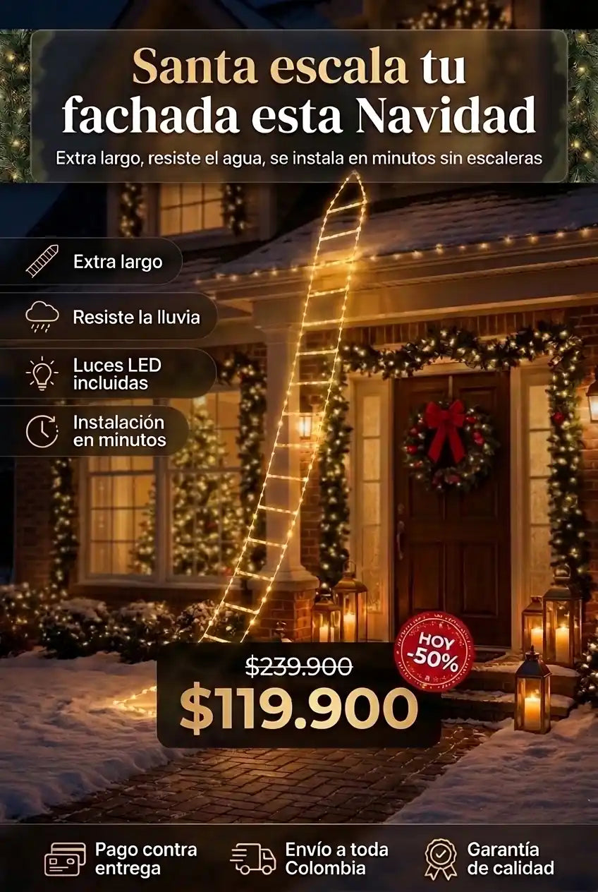 Kit escalera con luces LED y Papá Noel escalador extra largo