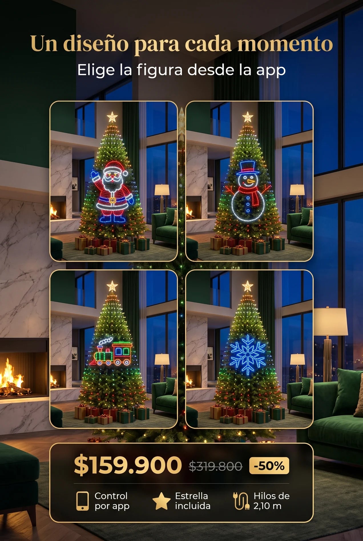 Figuras desde la app: Papá Noel, muñeco de nieve, tren navideño y copo de nieve