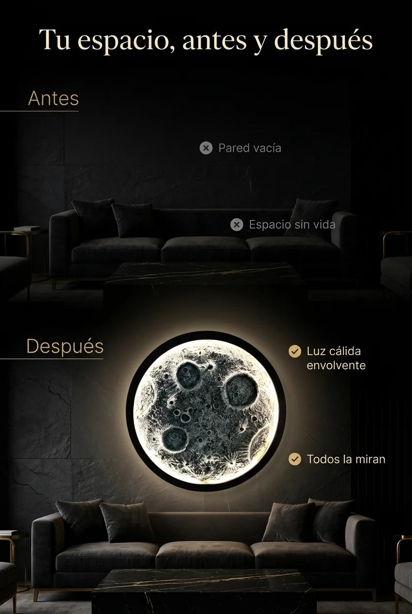 Tu espacio antes y después de la Luna LED en relieve