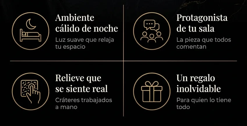 Ambiente cálido de noche, protagonista de tu sala, relieve que se siente real, un regalo inolvidable