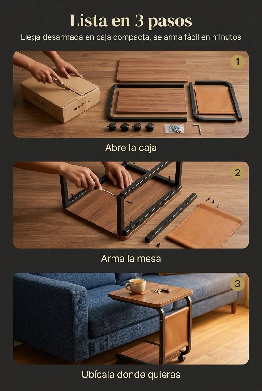 Cómo armar la Mesa Auxiliar Luxury en 3 pasos: abre la caja, arma la mesa, ubícala donde quieras