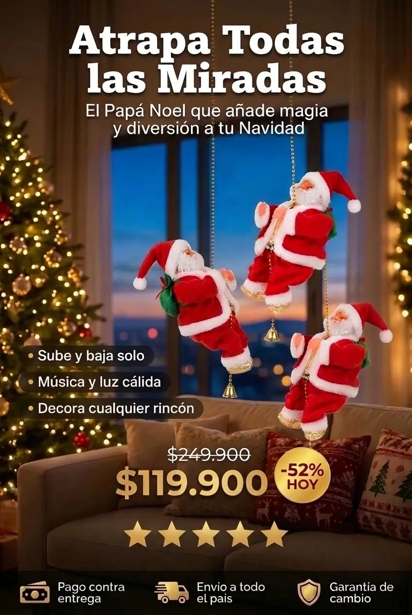 Papá Noel escalador premium - varios en la sala navideña