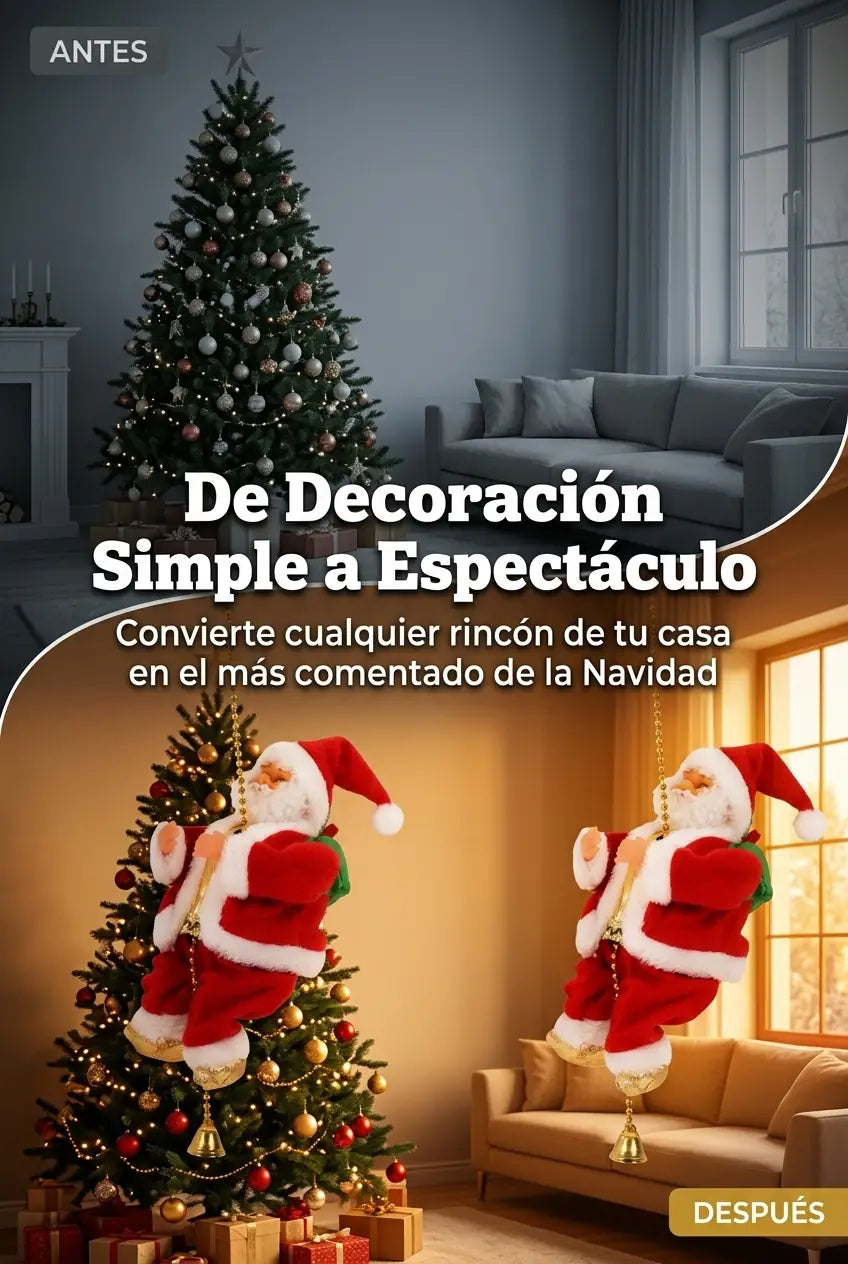 Antes y después de decorar con Papá Noel escalador