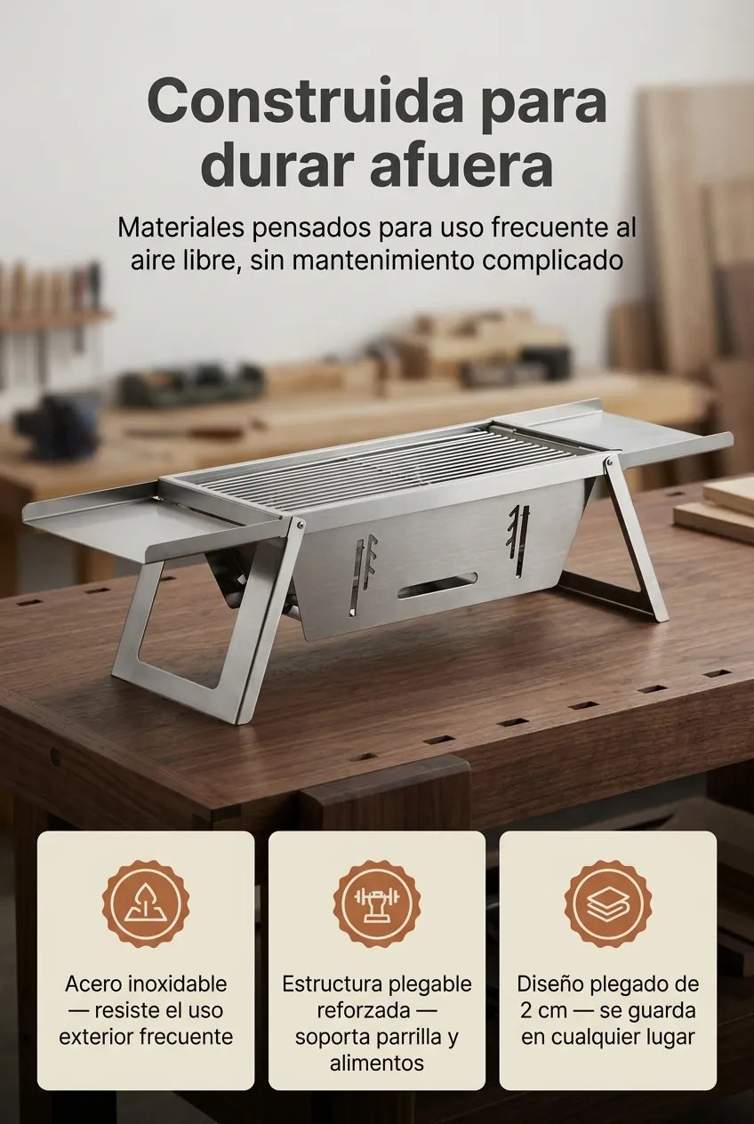 Acero inoxidable y estructura reforzada pensada para uso frecuente al aire libre